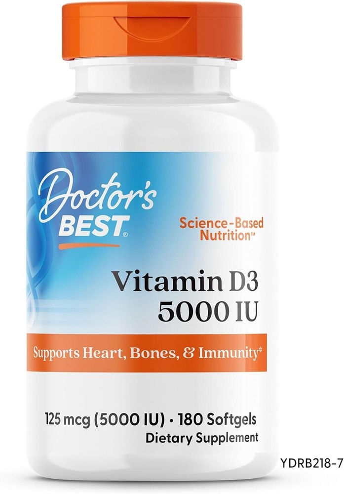 Doctor's Best Vitamin D3 5000IU, Non-GMO, Gluten Free, Soy Free, Regulates