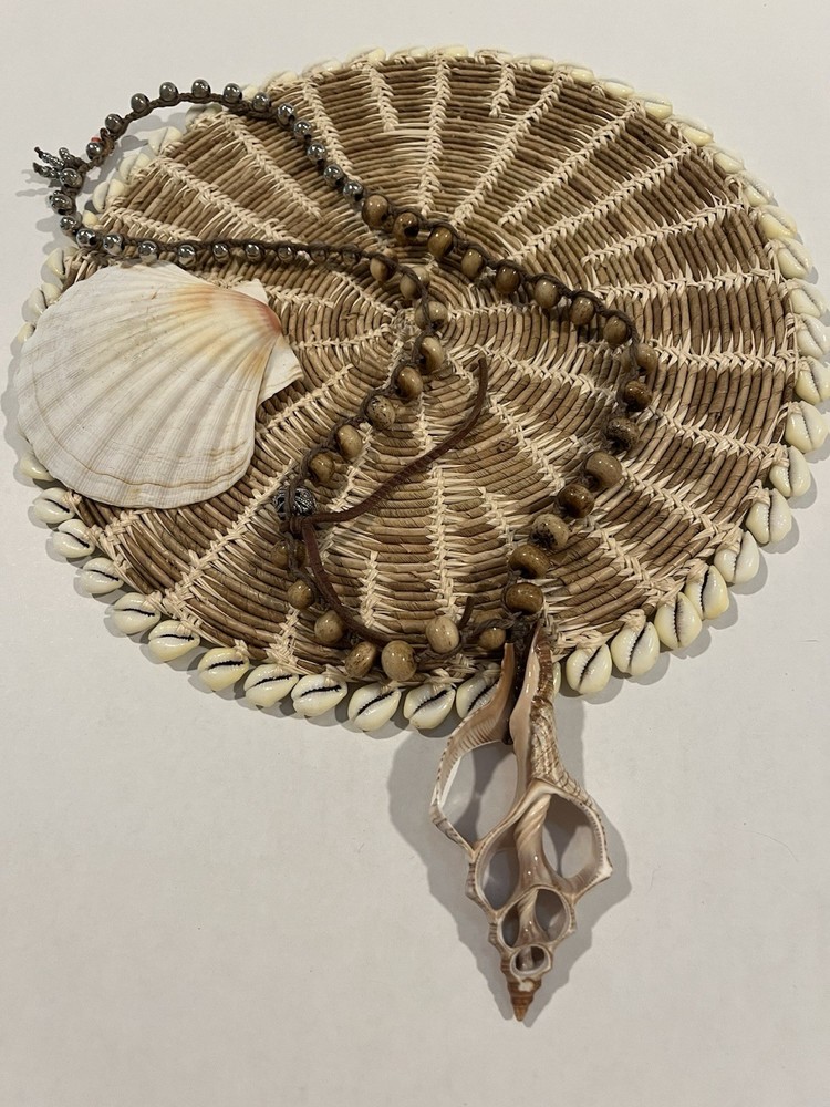 Handmade Beach Shell Pendant Necklace Natural Brown & Cream Tropical Boho