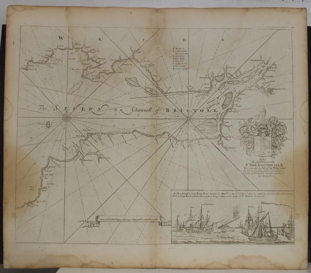 Bristol Channel England & Wales 1781 Greenville Collins Unusual Antique ChartANTIQUE COPPER ENGRAVED SEACHART OF THE BRISTOL CHANNEL