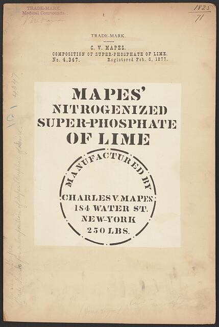 New York NY 1877 Charles V Mapes Trademark Registration Mapes Super-Phosphate