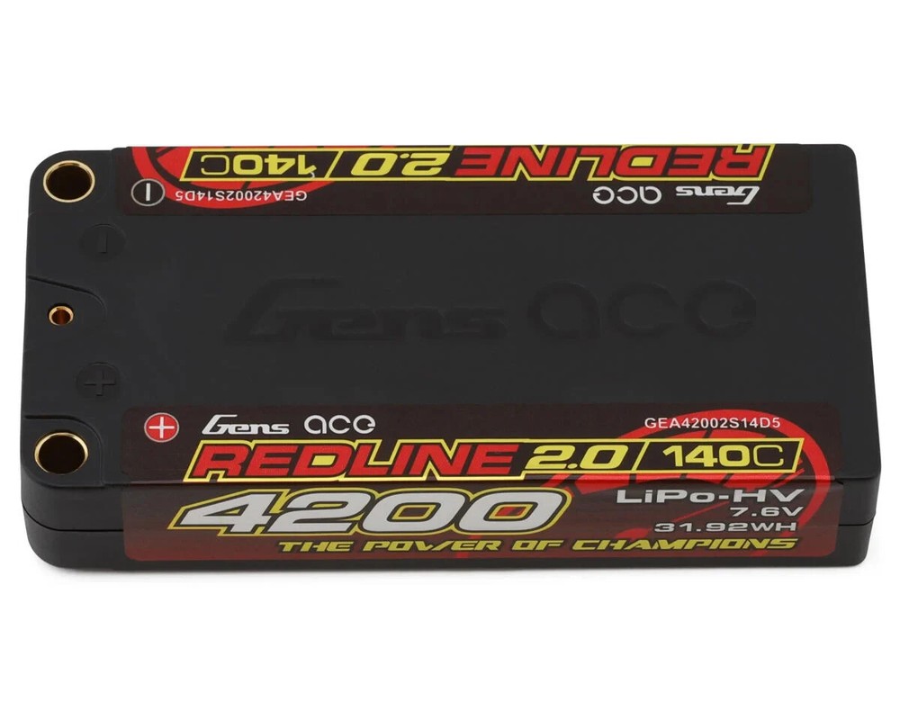 Gens Ace Redline 2.0 2S Shorty LiHV Battery 140C (7.6V/4200mAh) w/5mm Bullets-image