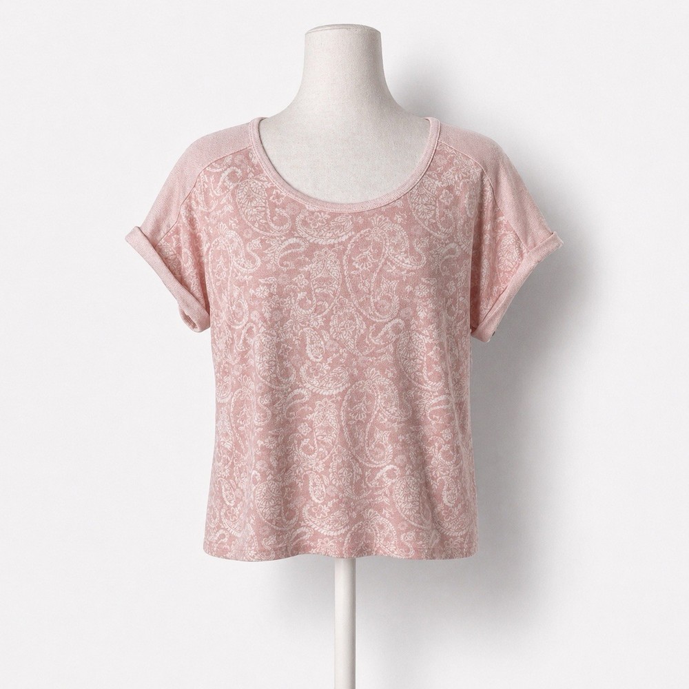 Lucky Brand Women's XXL Short Sleeve Paisley T-Shirt Pink White Knit Soft Cozy