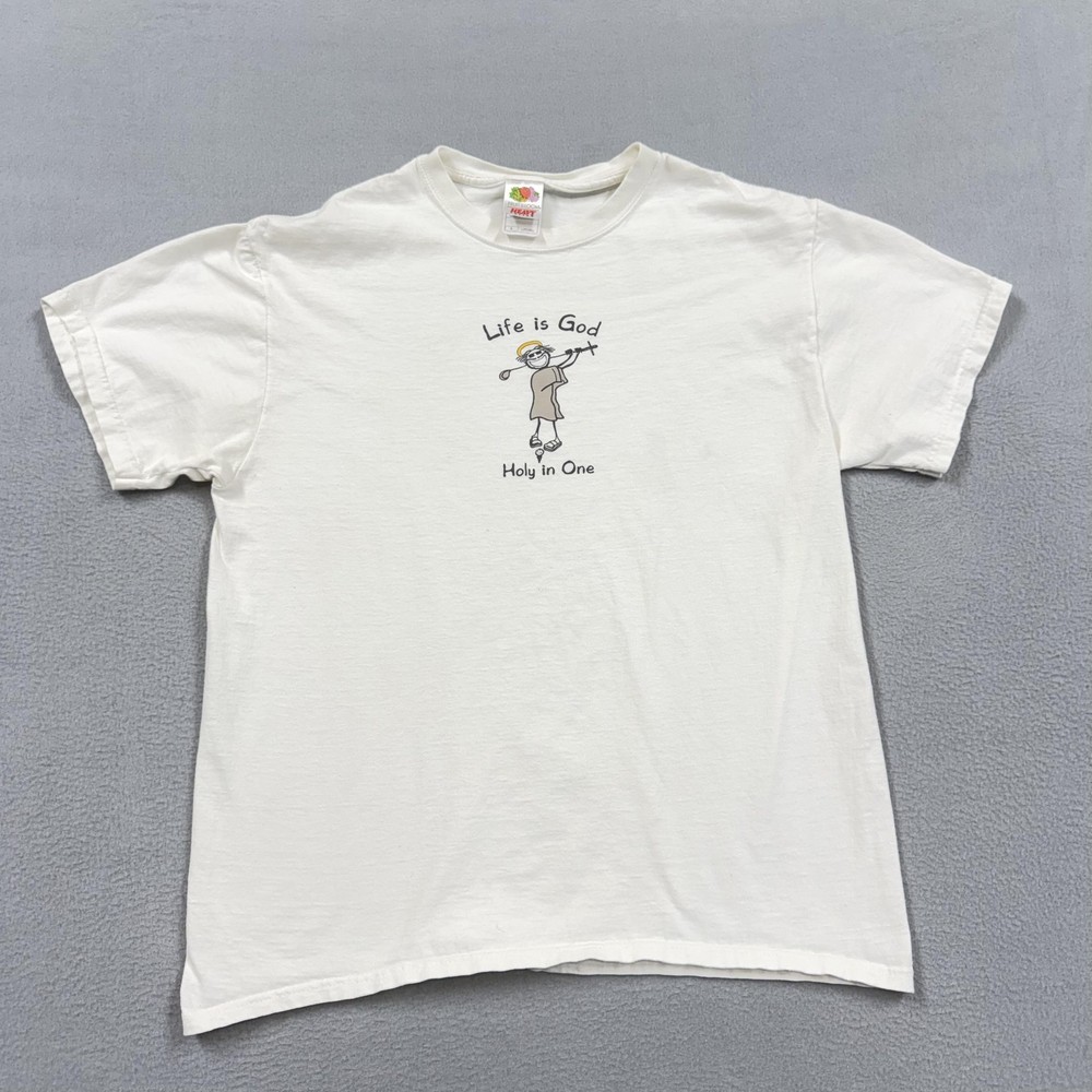 Vintage Jesus shirt Mens Large White Life Is God Holy In One Golf Christian