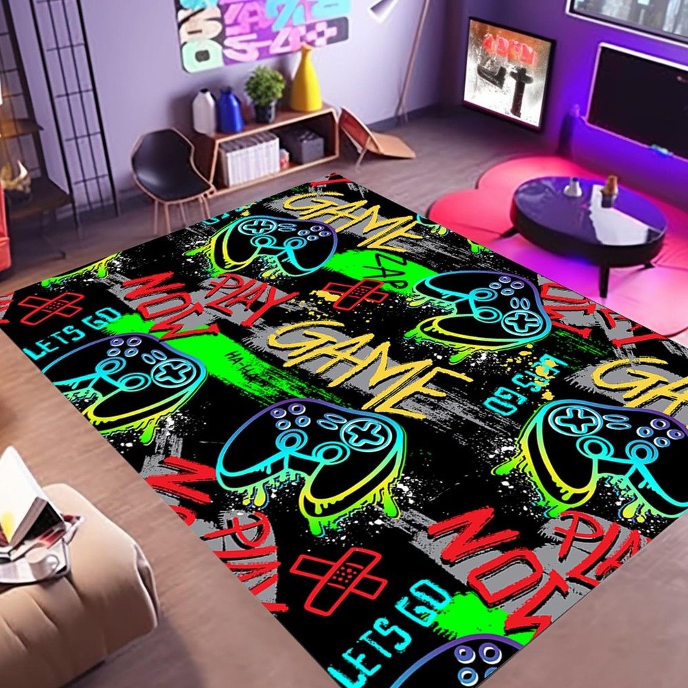 Gaming Rug for Boys Room - 3'x5' Cool Gamer Rugs with Non-Slip Bedroom Carpet...