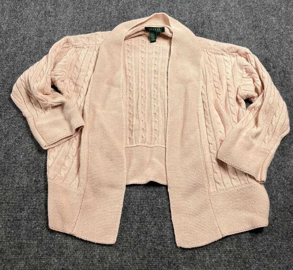 Lauren Ralph Lauren Women's Peach Silk & Cashmere Open Front Cardigan Sweater L