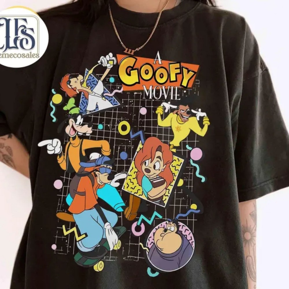 Retro 90s A Goofy Movie Characters Group T-shirt, Disney Powerline Max Goof Tee