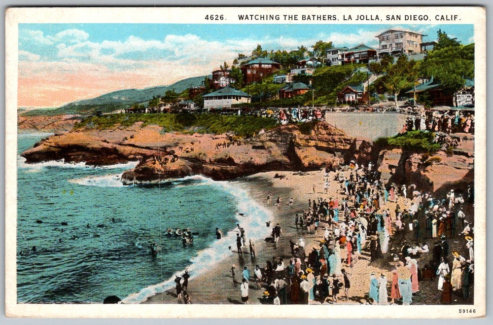 Vtg Postcard Watching The Bathers LA Jolla, CA 1930s