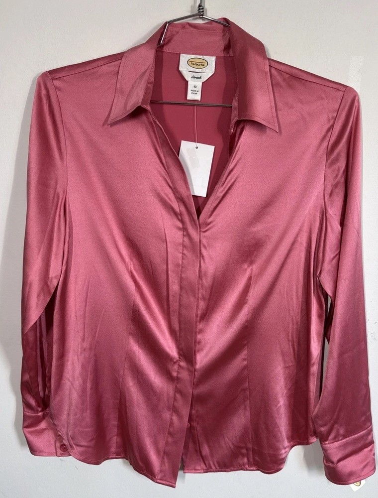 Vtg Talbots Stretch Silk Long Sleeve Button Up Blouse Size 10 Salmon Luxury