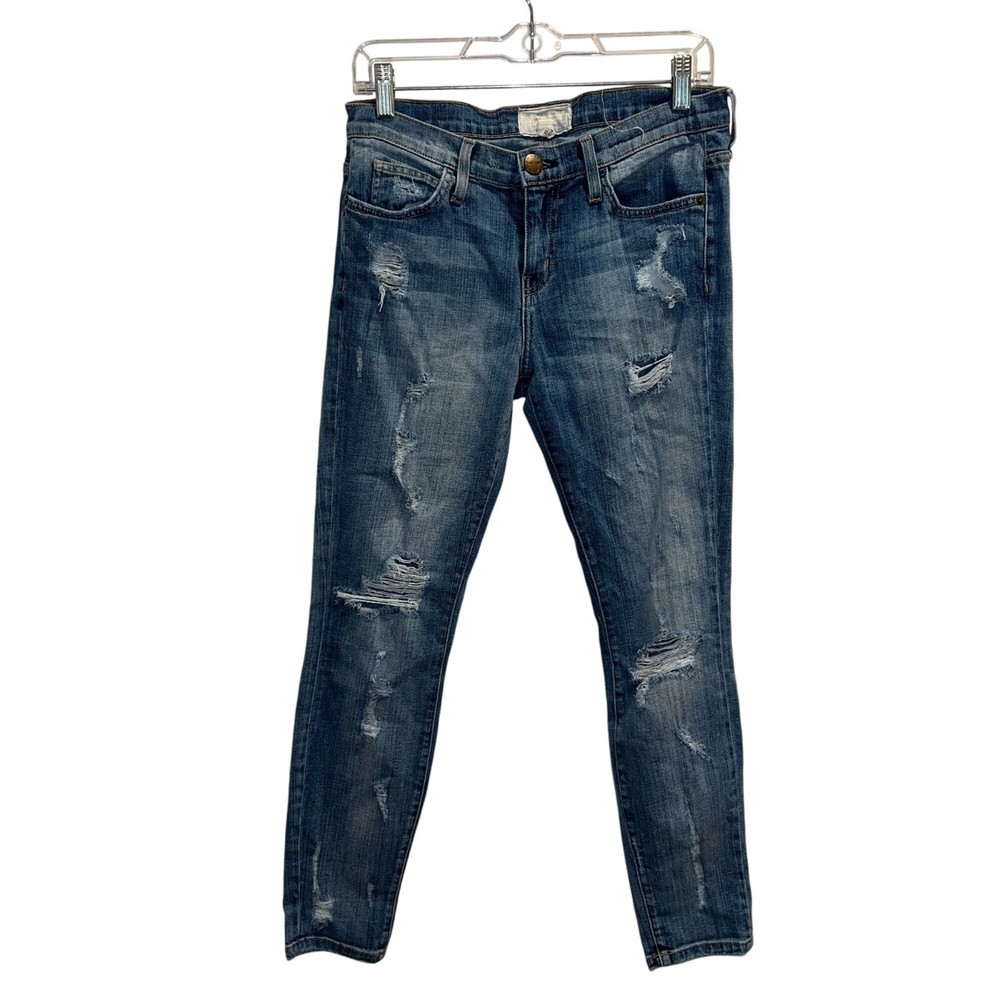 Current/Elliott The Stiletto Shredded Skinny Jeans Size 28 Blue Denim Womens