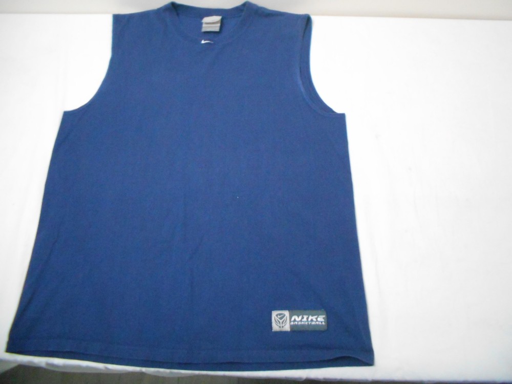 Vintage Y2K Nike Center Swoosh Basketball Sleevells Shirt Workout Gym Blue Large