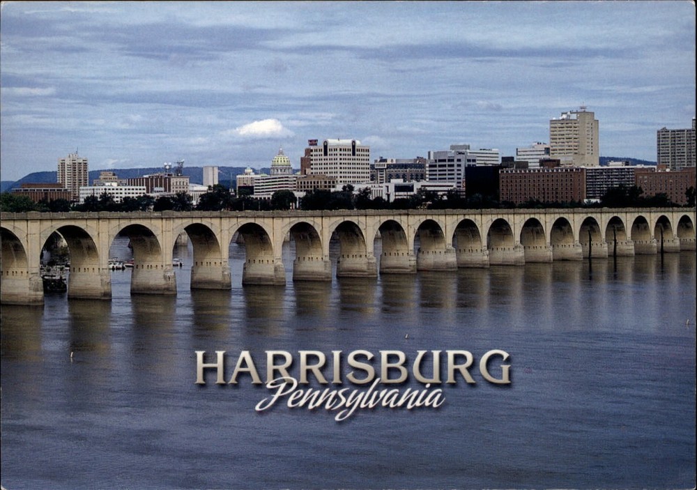 Pennsylvania Harrisburg skyline bridge Susquehanna River ~ postcard sku371