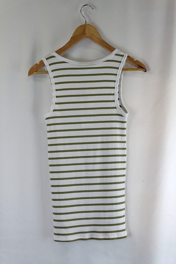 Seed Heritage White And Green Striped Singlet XS by Reluv Clothing