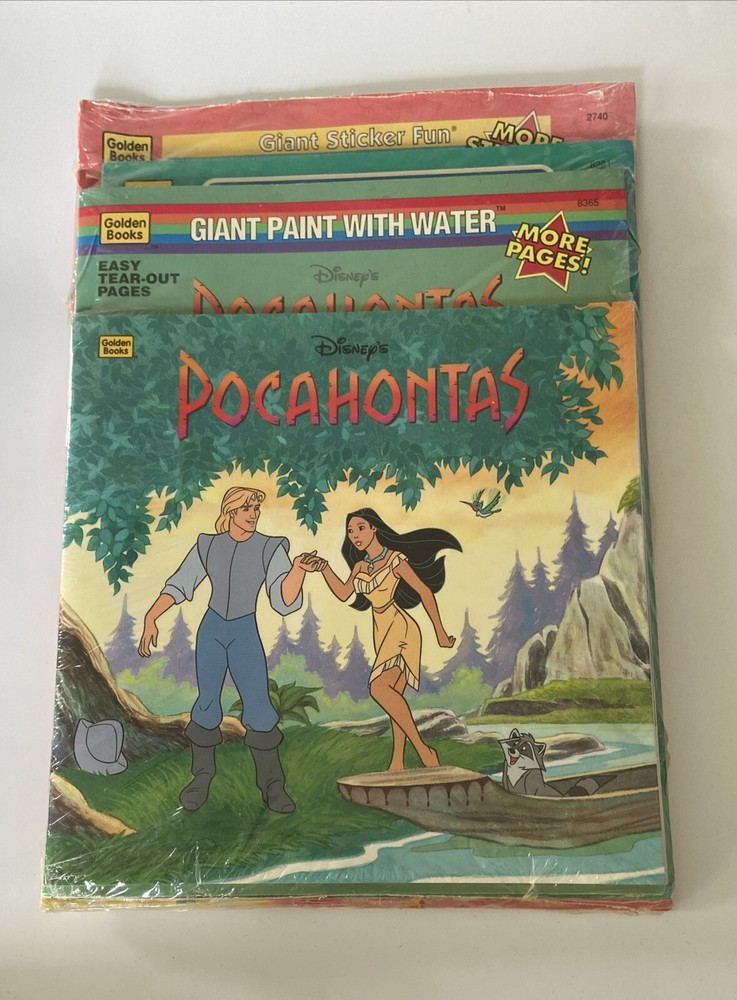 Pocahontas Golden Books Lot Of 4 NEW Giant Coloring Paint Water Sticker Fun 1995