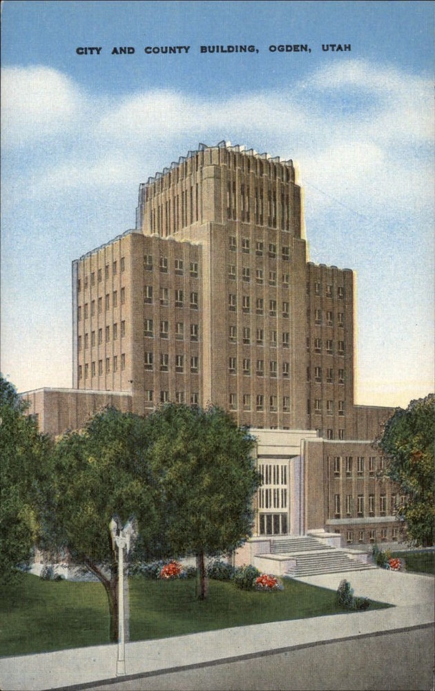City County Building ~ Ogden Utah UT ~ unused 1940s linen postcard