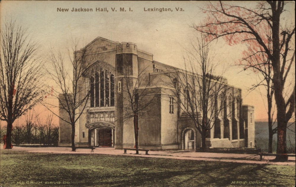 New Jackson Hall VMI Lexington VA hand colored Albertype vintage postcard h557