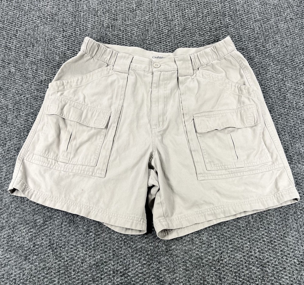 Croft & Barrow Cargo Shorts Men’s 36 Khaki Cotton Elastic Sides Fishing WEAR