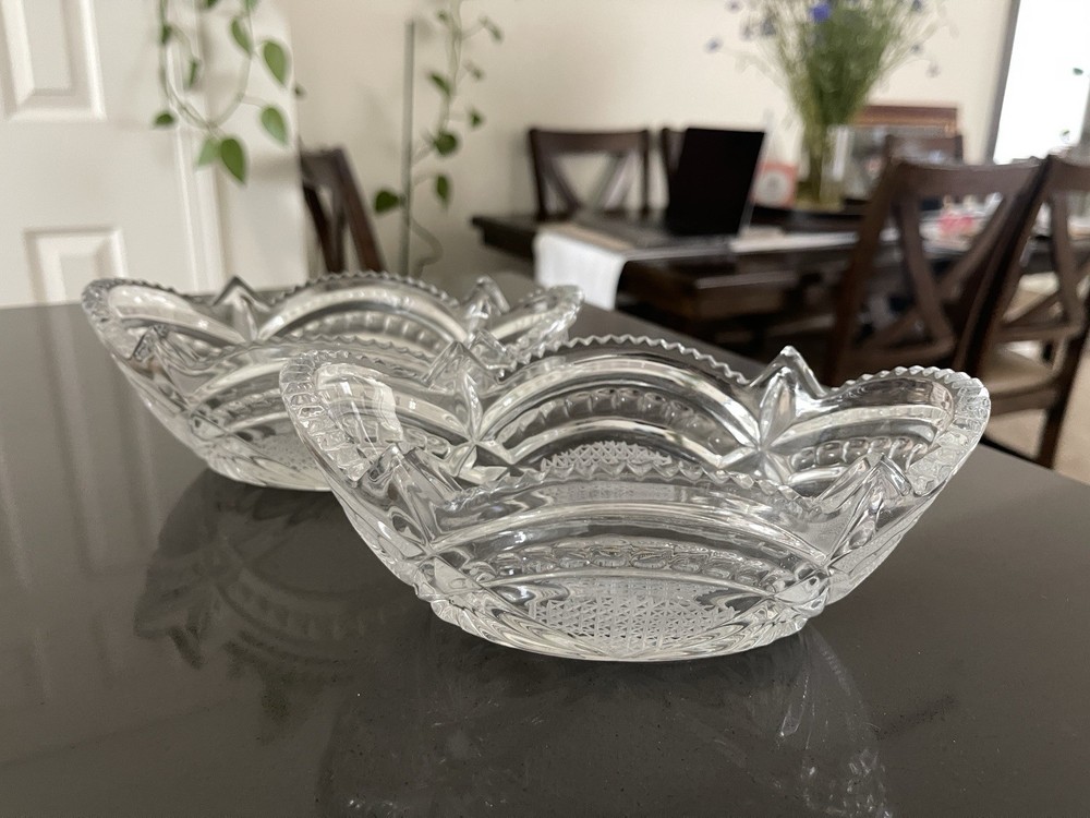 Elegant Oval Crystal Bowls for Salads Candies & More Set of 2
