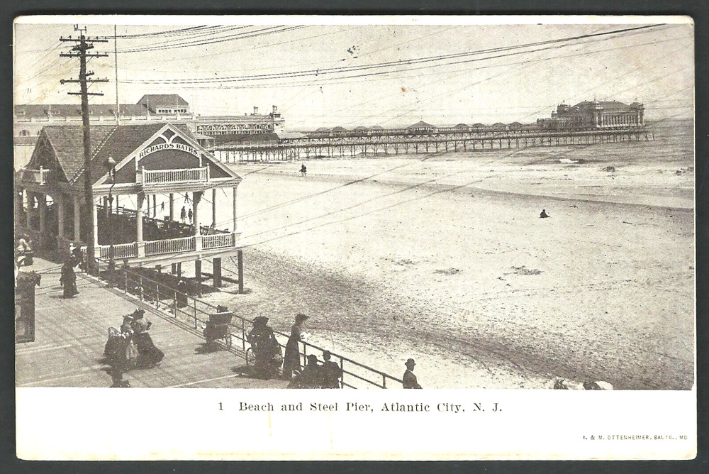ATLANTIC CITY NJ Beach and Steel Pier 1907 Ottenheimer Undivided Postcard