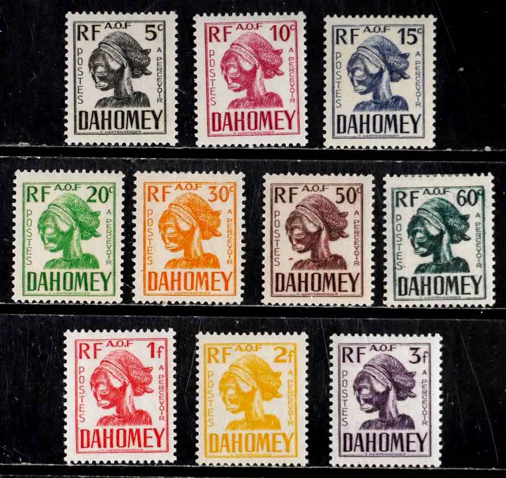 Dahomey, France: 1941 Stamps Unused Post Due Set Scott #J19-28 Sound