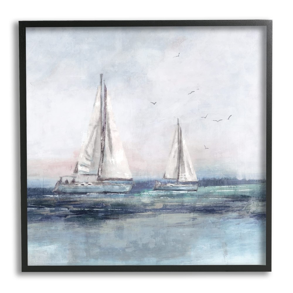 Birds Surrounding Sailboats Ocean Waves Framed Wall Art, Design by Nina Blue