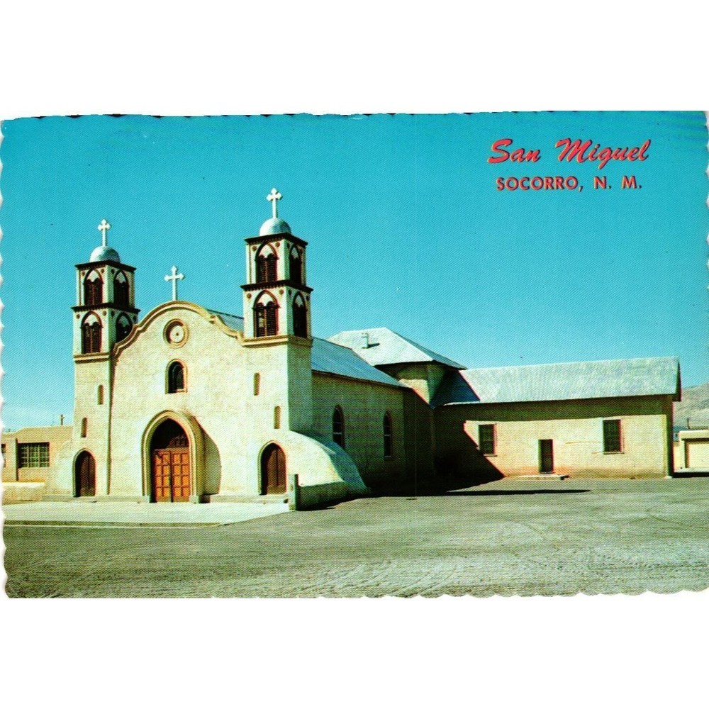 Vintage San Miguel Church Postcard Socorro New Mexico Petley Chrome Unposted NM