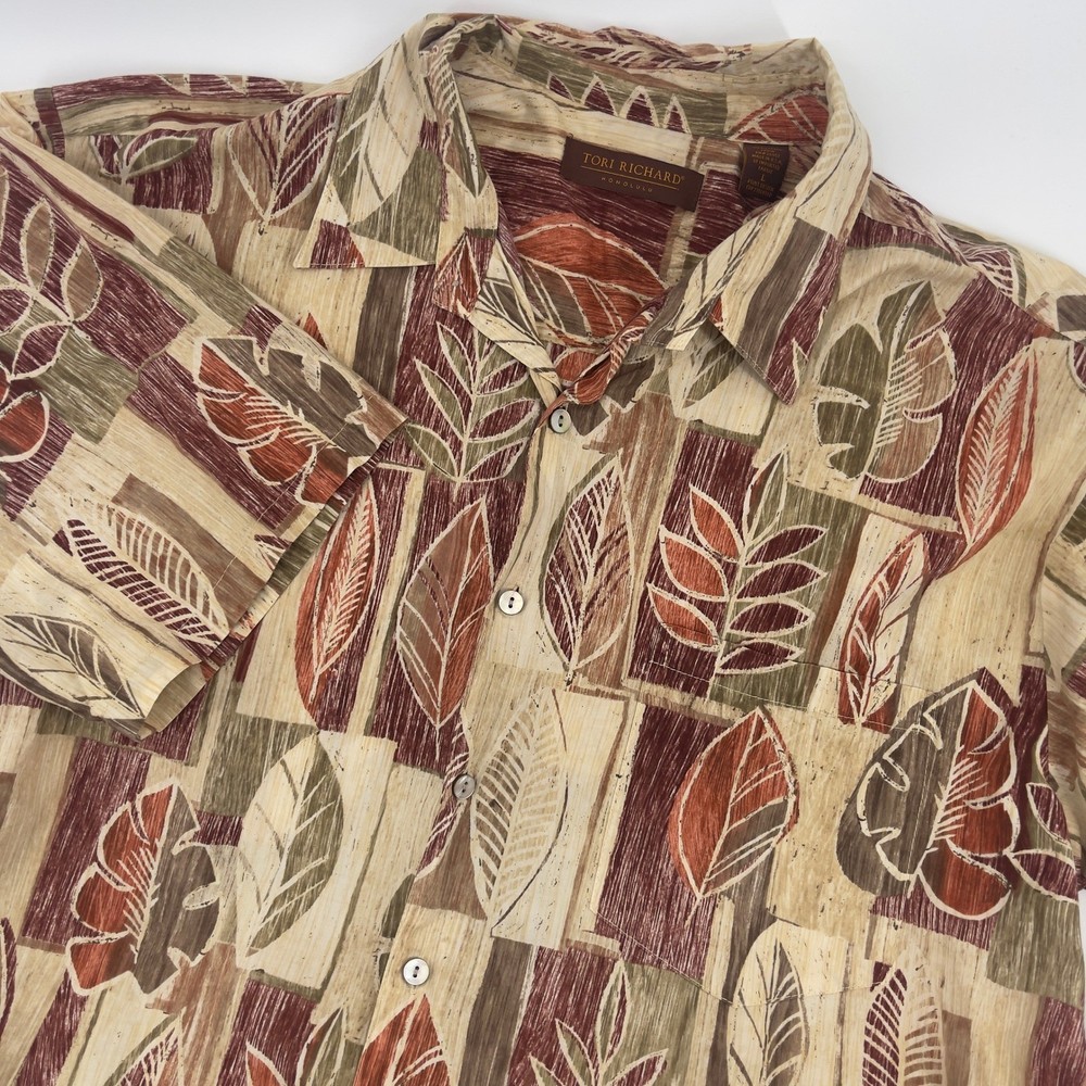 Tori Richard Honolulu Men's Leaf Print Short Sleeve Button Up Casual Shirt L