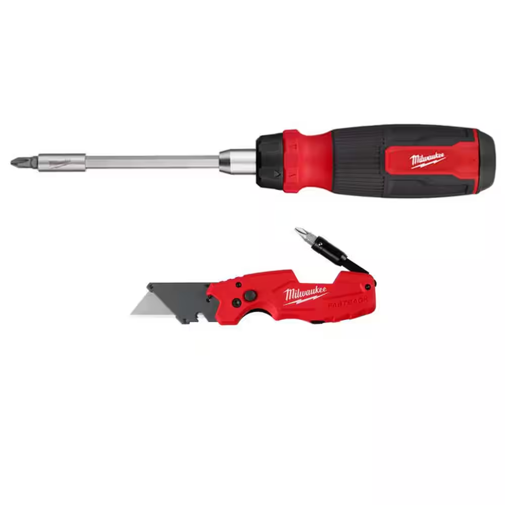 14-In-1 Ratcheting Multi-Bit Screwdriver with FASTBACK 6-In-1 Folding Knife with