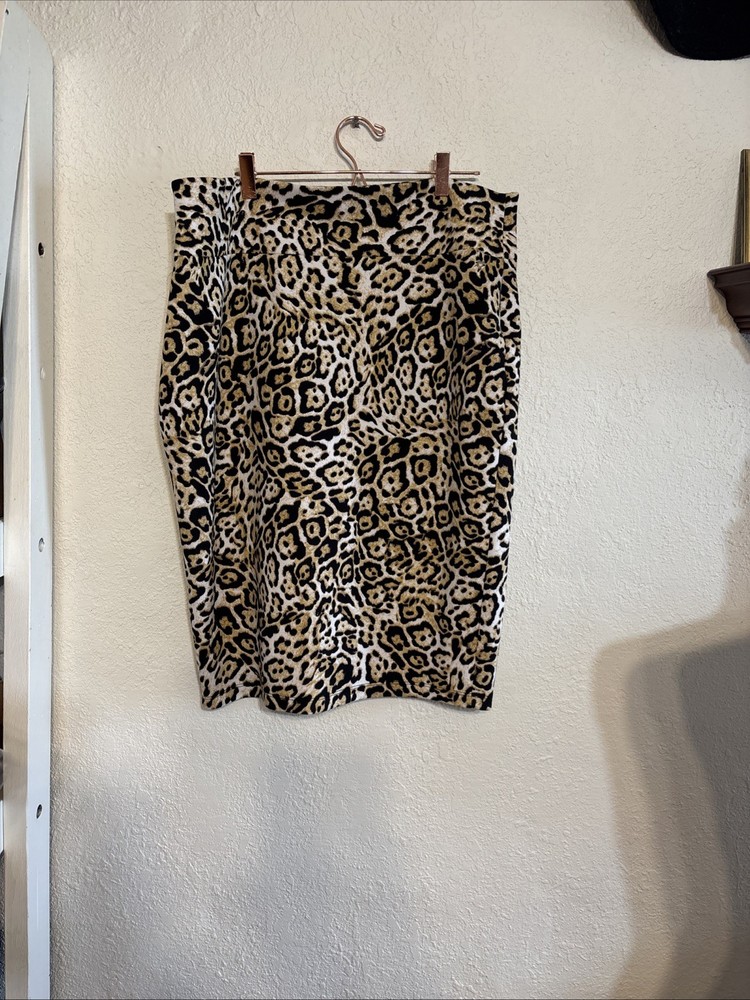 Thalia Sodi New Women Leopard Animal Pencil Print Skirt Size XXL elastic waist