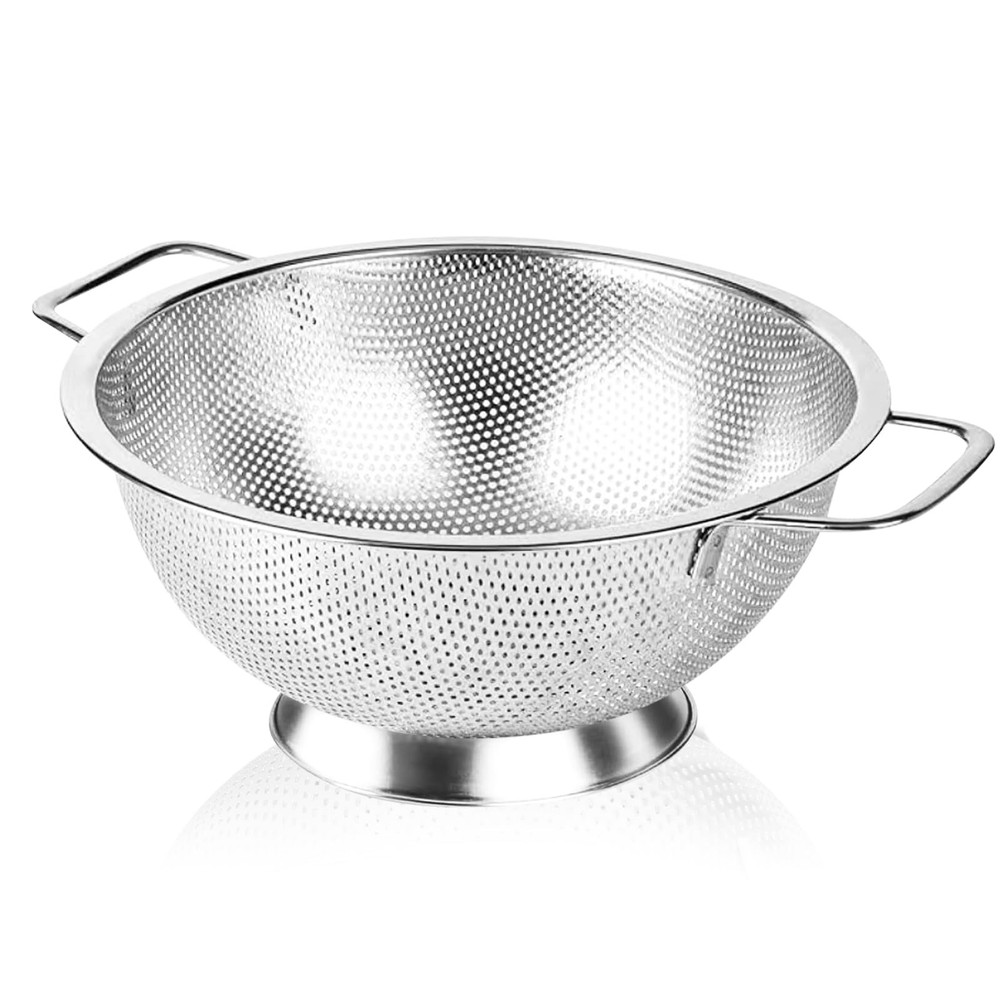 304 Stainless Steel Colander, Micro-Perforated 3-Quart Strainer with Base, Di...