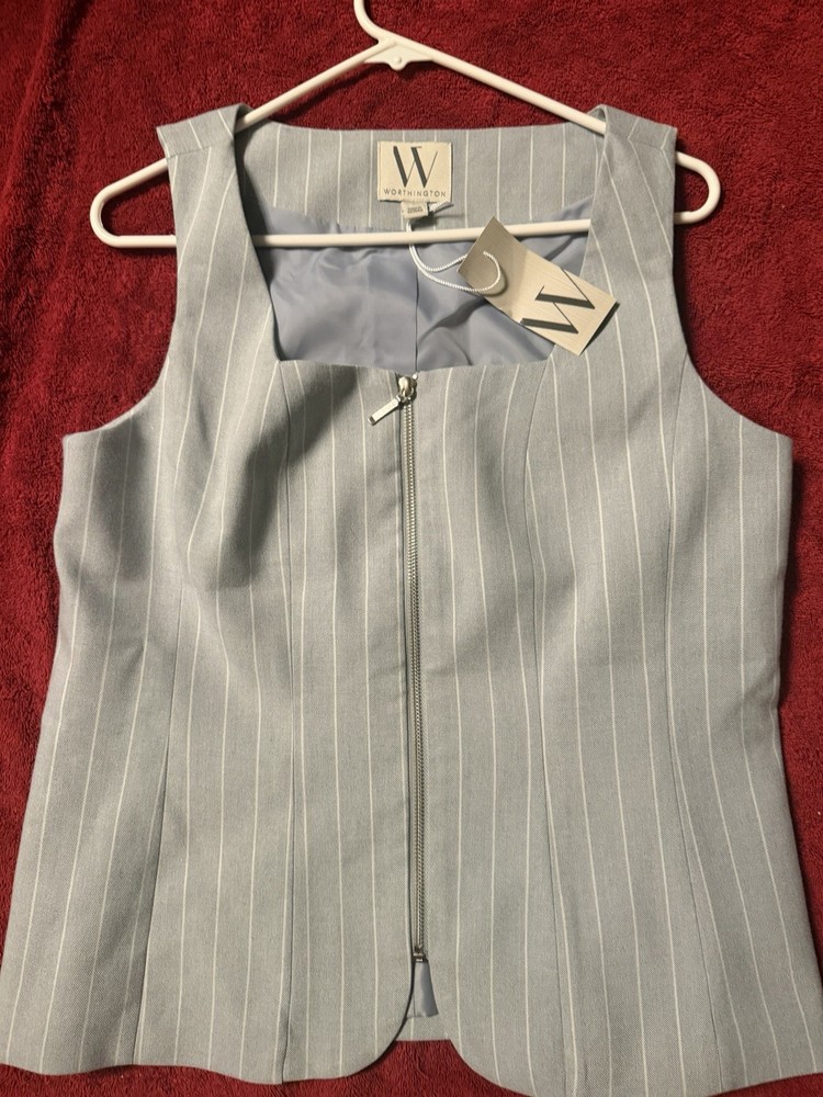 Worthington Women's Blue Size L Sleeveless Vest Zip Front