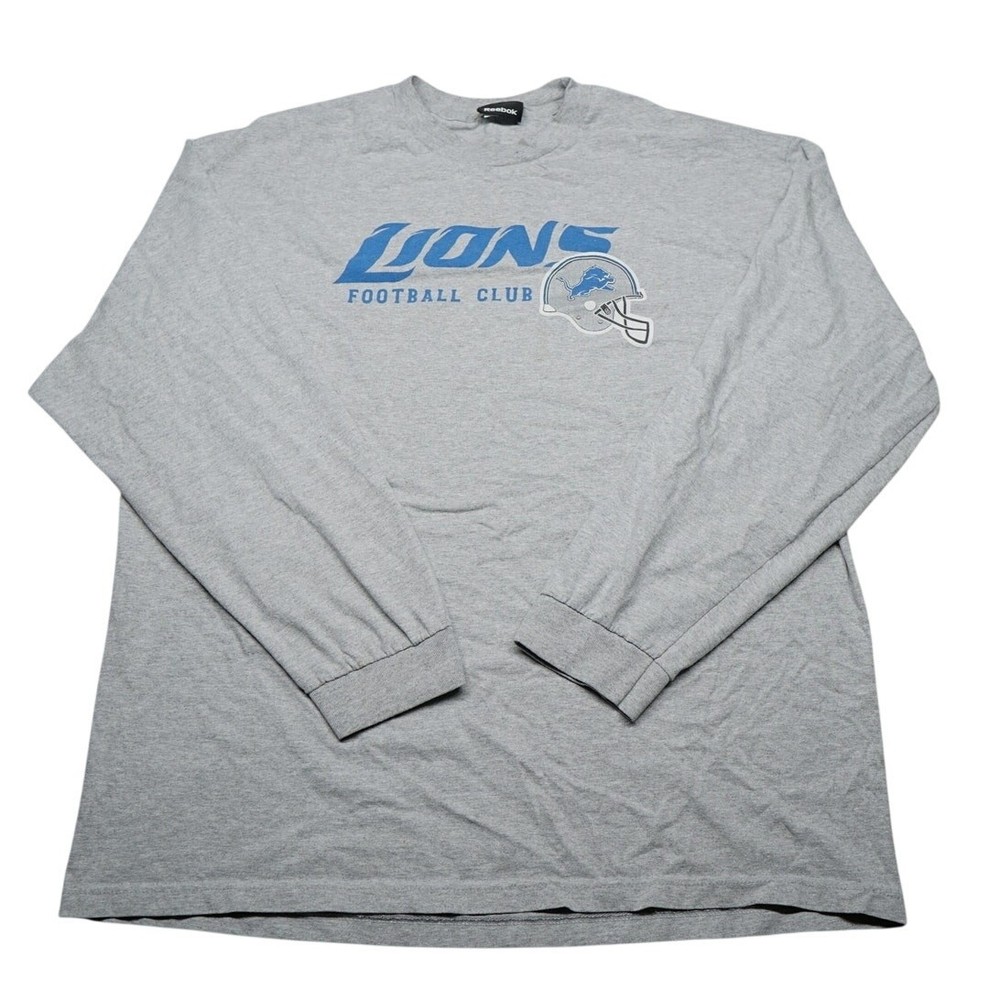 Reebok Detroit Lions Football Club Long Sleeve T Shirt Gray Mens XL NFL Tee