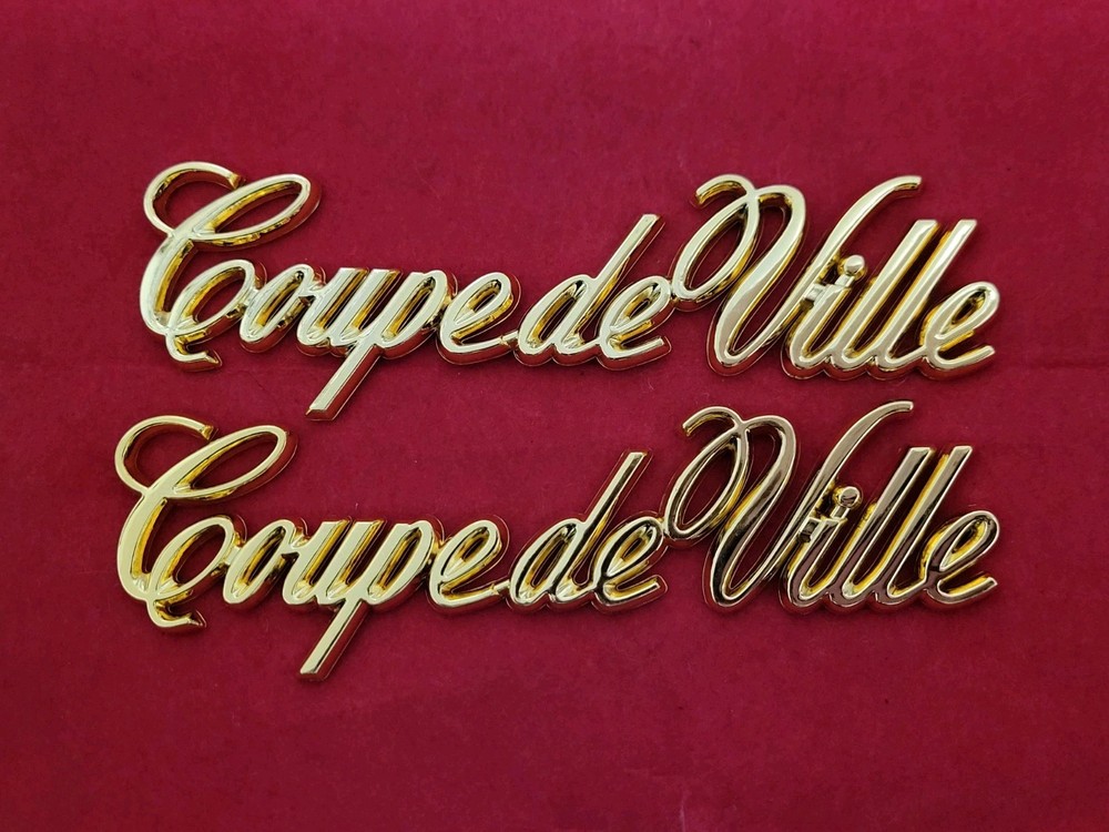 Cadillac OEM 1970-1985 Coupe deVille Gold Emblem Badge Logo Nameplate SET