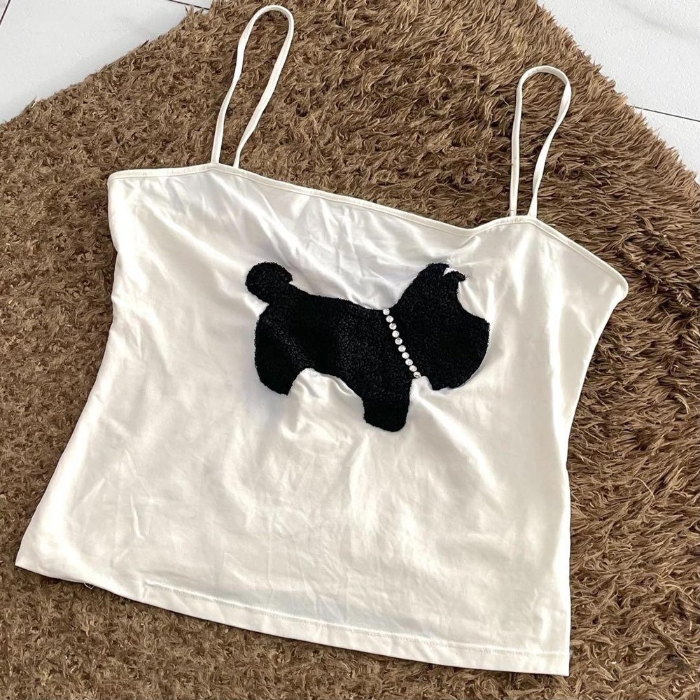 Vintage ANNA MOLINARI Y2K Dog Print Rhinestone Camisole Fairy Grunge 42