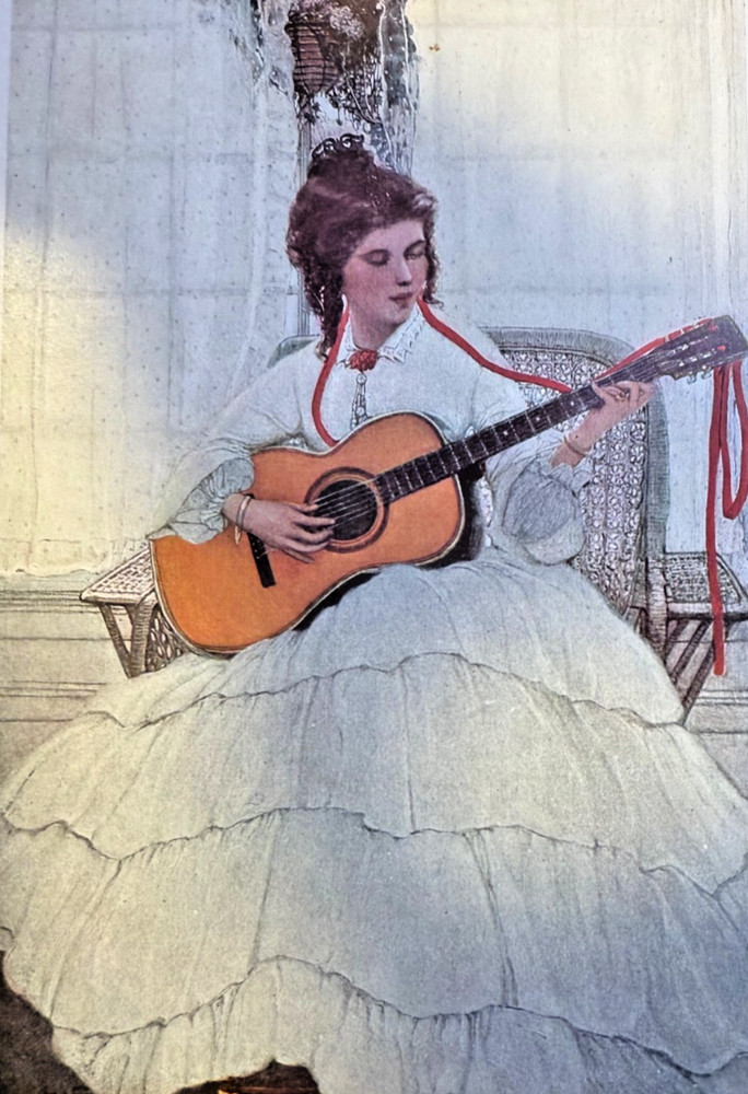 1906 Vintage Magazine Illustration Woman Playing Guitar by Anna Whelan Betts