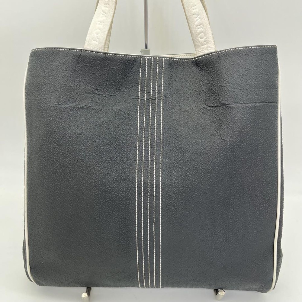 LOEWE Anagram Logo Embossed PVC Leather Mini Tote Bag Black Authentic