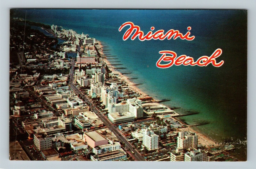 Miami Beach FL-Florida, Aerial View From 15th Street North, Vintage Postcard