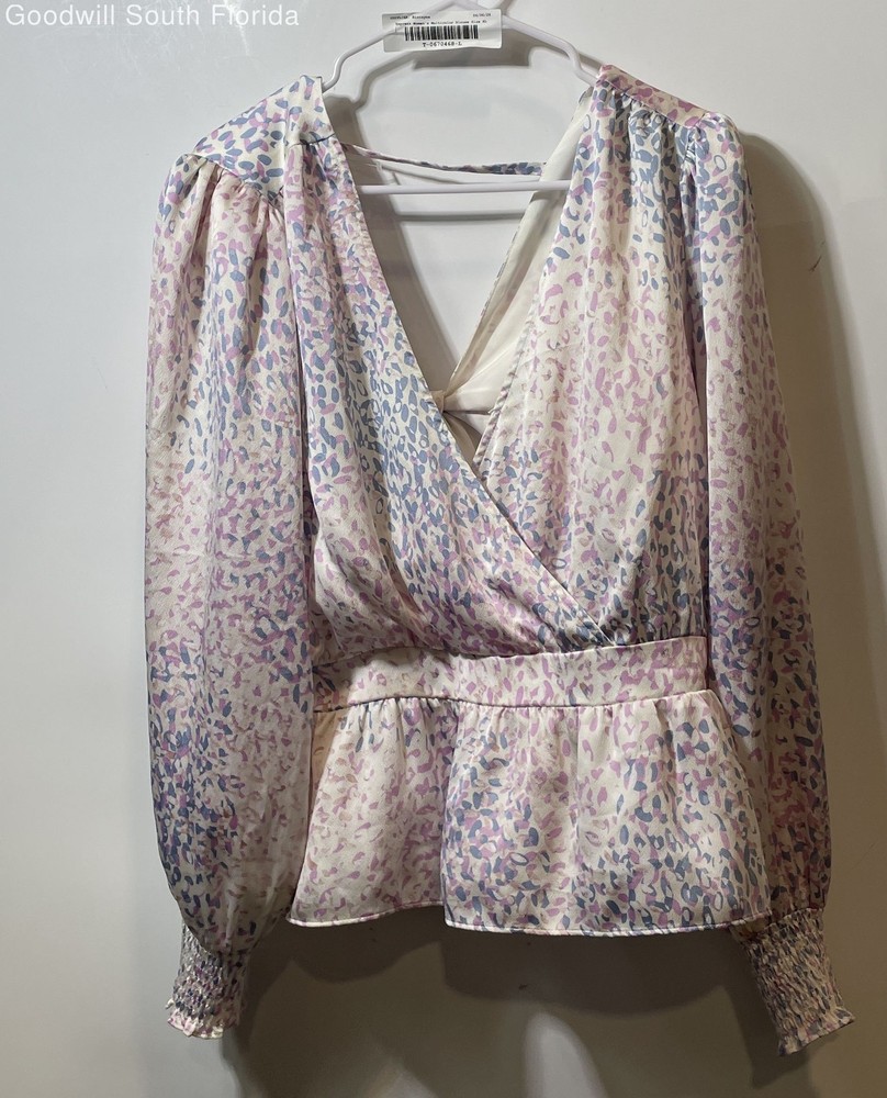 Express Womens Multicolor Abstract Print Long Sleeve Wrap Blouse Top Size XL