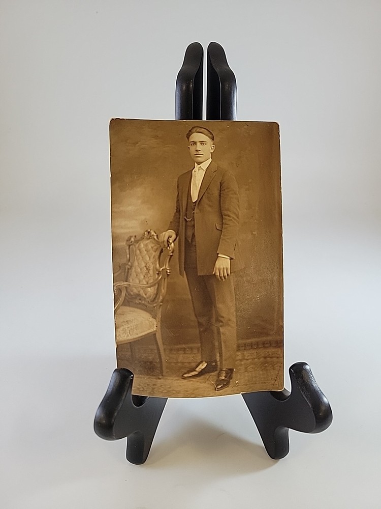 Portrait Of A Handsome Young Man & Original Vintage Real Photo Postcard