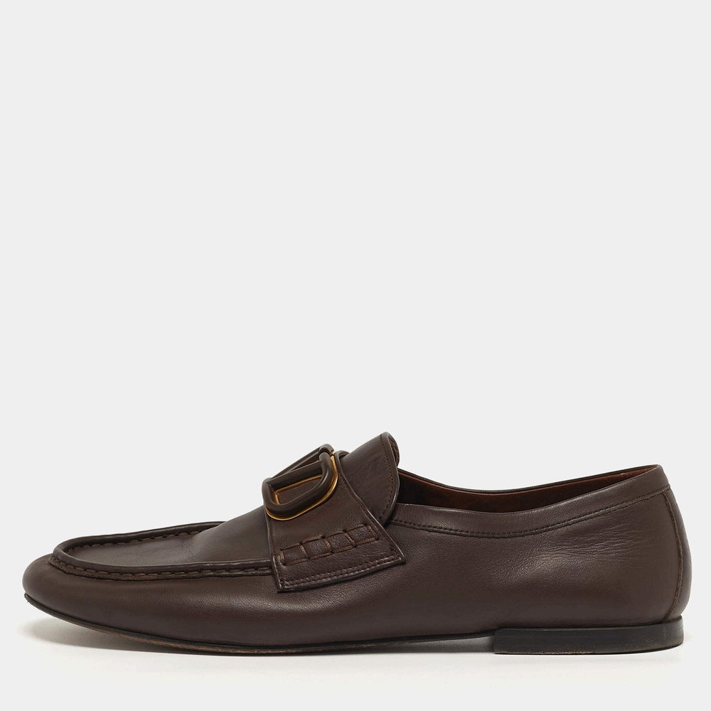 Valentino VLogo Size 41 Brown Leather Signature Loafers
