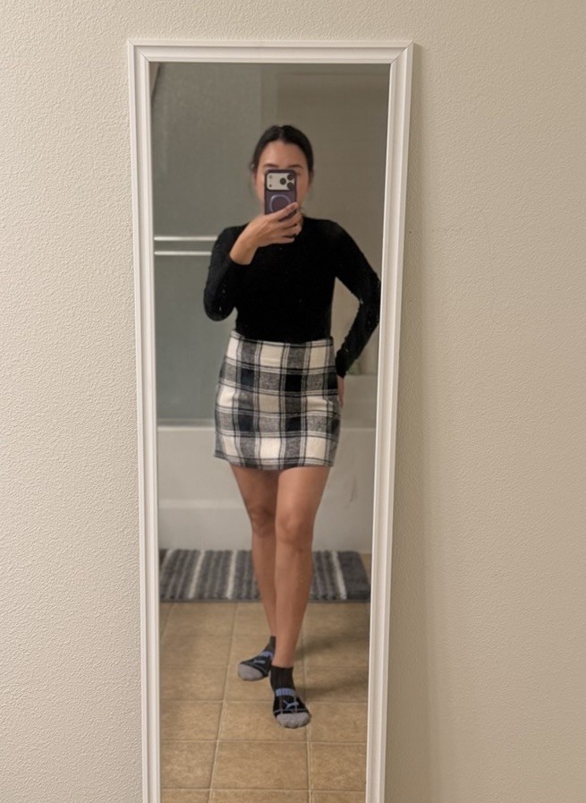Black White Plaid Short A-Line Skirt S Women's Preppy Casual