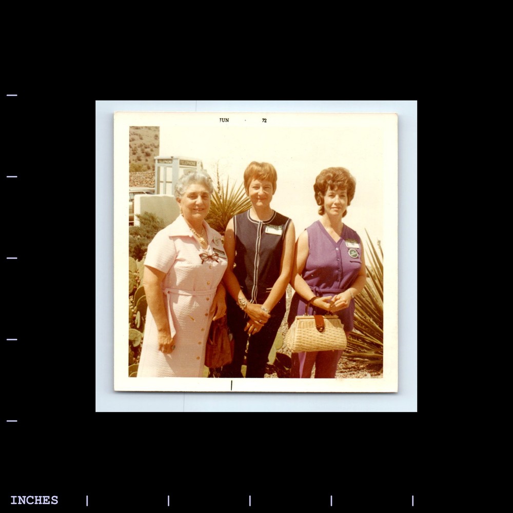 Square Color Photo WOMEN THREE GRACES STANDING OUTSIDE TELEPHONE BOOTH 1972