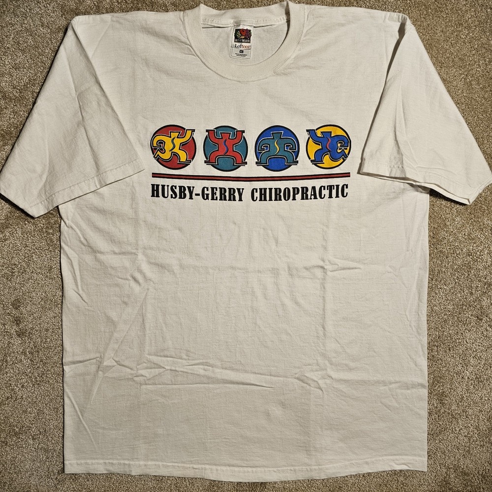Vintage 90s Husby Gerry Chiropractic XL White T-Shirt Ironic Grunge Doctor Skate