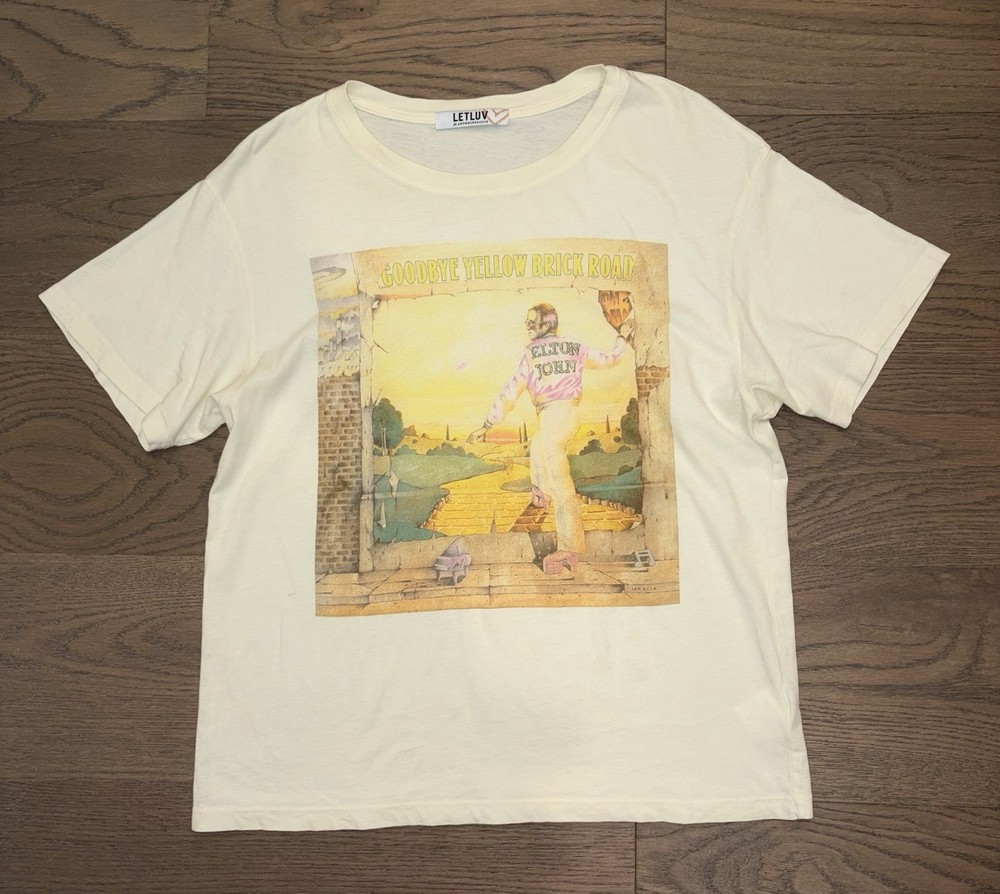 Anthropologie Elton John Yellow Brick Road Cream Concert T Shirt Size S