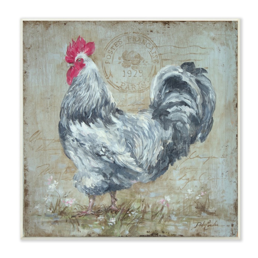 Stupell Vintage Farm Rooster French Parisian Stamp Country Brown 12 x 12