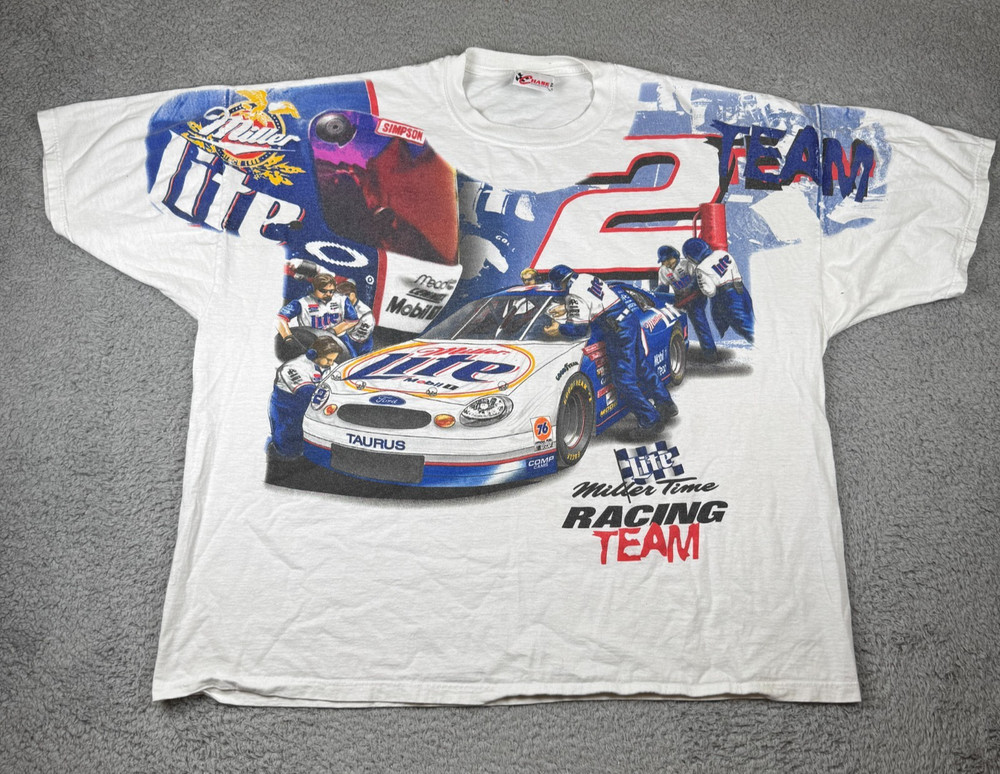 Vintage Rusty Wallace #2 Miller Time Racing Team AOP Nascar Shirt Size 2XL 90s