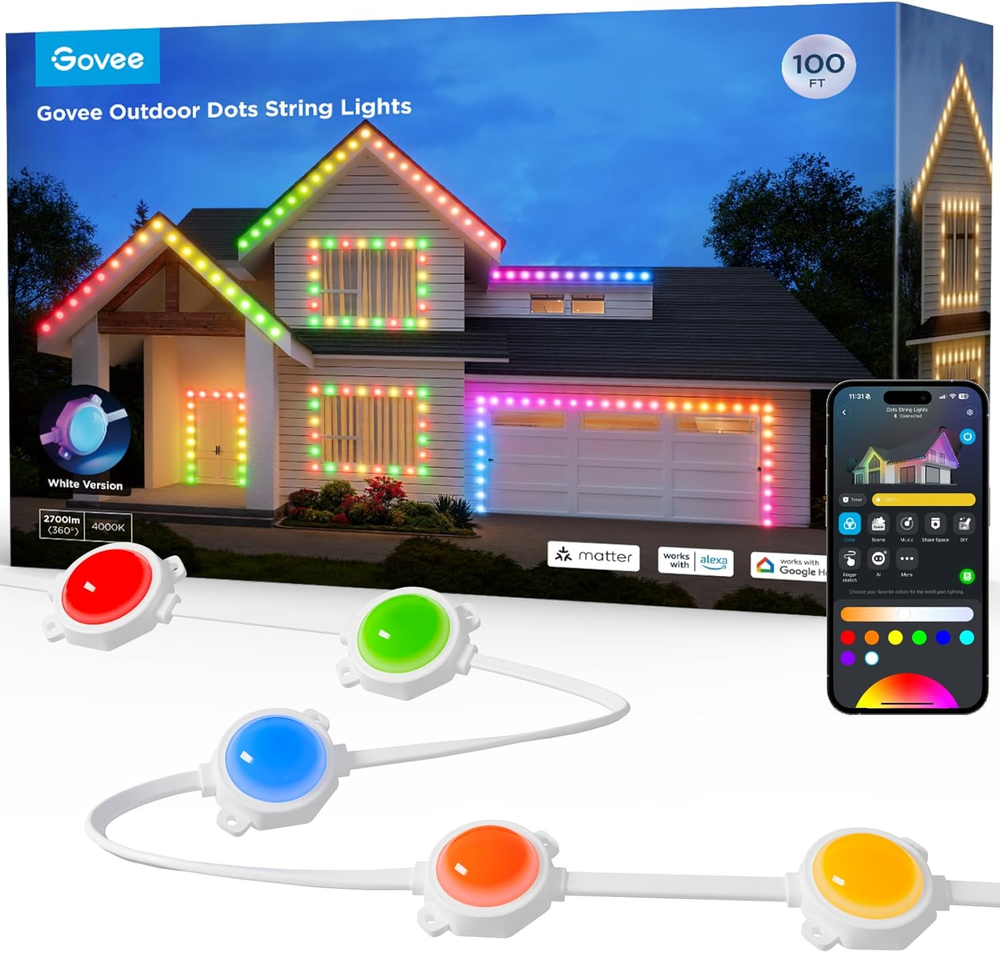 Govee Outdoor Dots String Lights, Connected 2 Ropes of 50Ft(100Ft) Christmas Lig