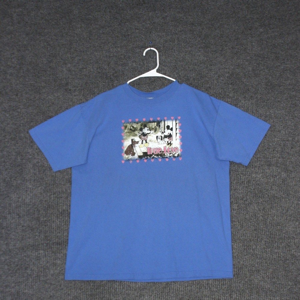 Vintage Disney Store T Shirt Mens L Blue Mickey Minnie Mouse True Love Cartoon
