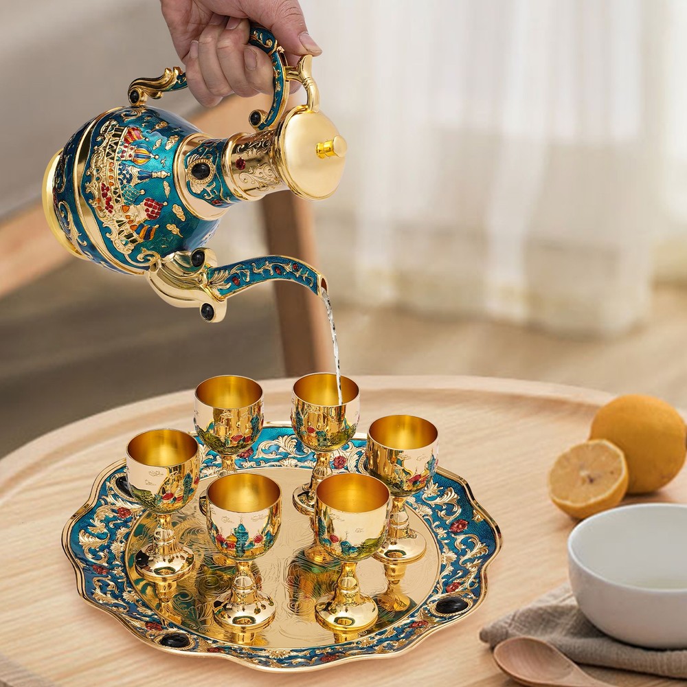Turkish Tea Set Vintage Coffee Set W/ Pot w/6 Cups for Wedding Christmas