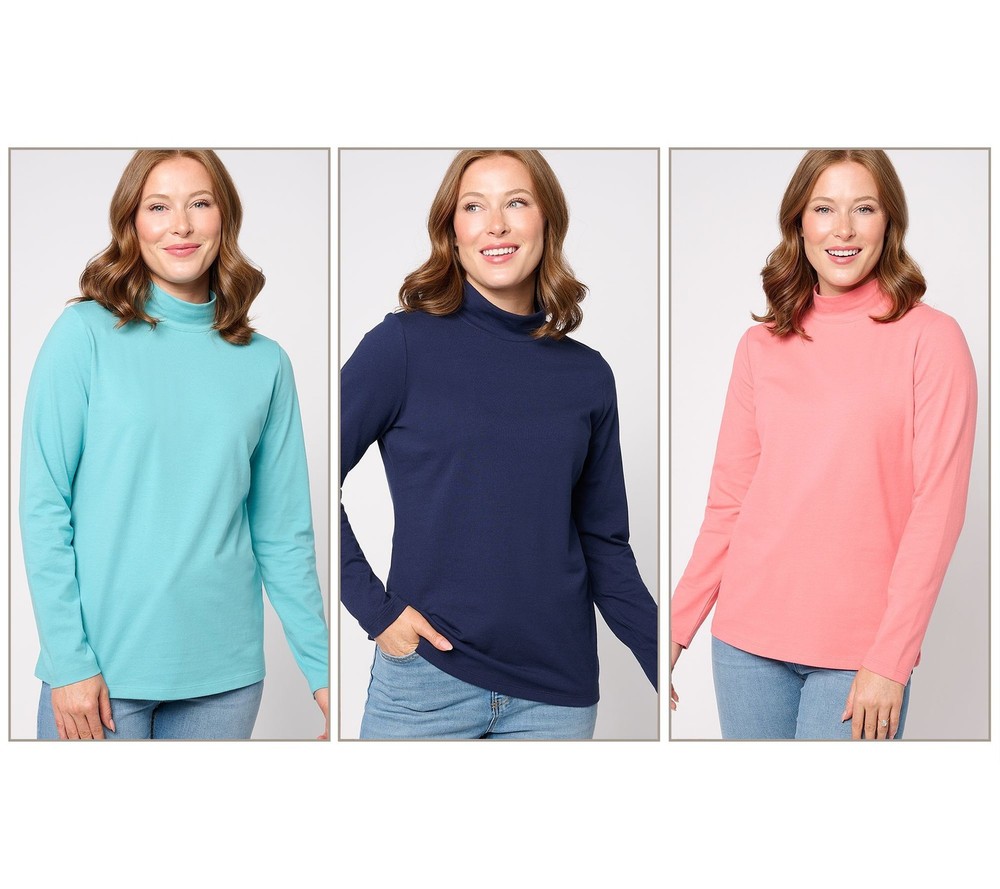 Denim & Co. Women's Top Sz M Essentials Perfect Jersey Long Slv Mock Pink