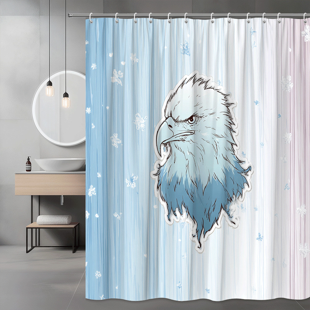 Eagle Head Shower Curtain Blue White Snowflake Print